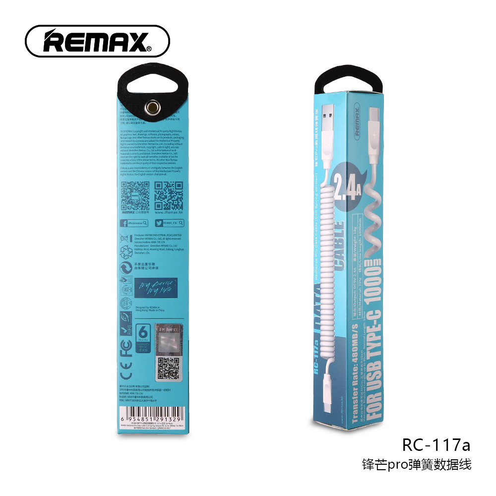 Кабель Remax Radiance-PRO (ПРУЖИНА) RC-117m Micro 2,4A/1m